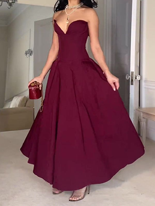 Strapless A-Line Elegant Long Party Gown Wedding Guest Dress, DP3475