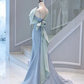 Elegant Light Blue Straps Mermaid Bowknot Long Formal Party Dress, DP3503