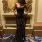 Gorgeous Black Strapless Beading Sheath Long Prom Dress, DP3382