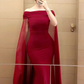 Charming Red Off Shoulder Mermaid Long Evening Dress with Cape, DP3233