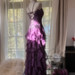 Lila trägerloses A-Linien-Rüschen-Langballkleid Vintage Abend-Partykleid, DP5282