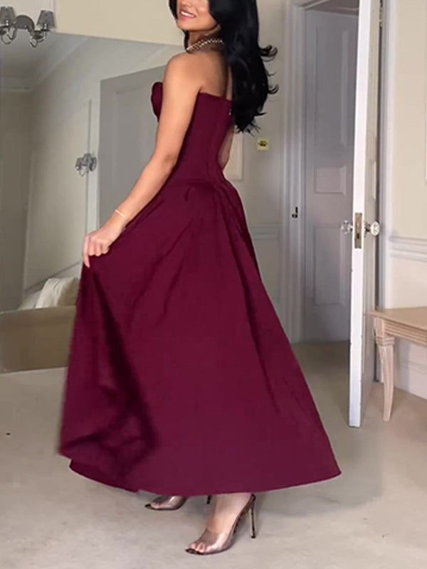 Strapless A-Line Elegant Long Party Gown Wedding Guest Dress, DP3475