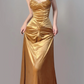 Gold Spaghetti Straps Mermaid Velvet Long Party Dress Evening Gown, DP5373