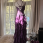 Lila trägerloses A-Linien-Rüschen-Langballkleid Vintage Abend-Partykleid, DP5282