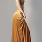 Gold Spaghetti Straps Mermaid Velvet Long Party Dress Evening Gown, DP5373