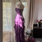Lila trägerloses A-Linien-Rüschen-Langballkleid Vintage Abend-Partykleid, DP5282