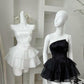 White Strapless Ruffles Cute Homecoming Dress Birthday Outfits, DP3048