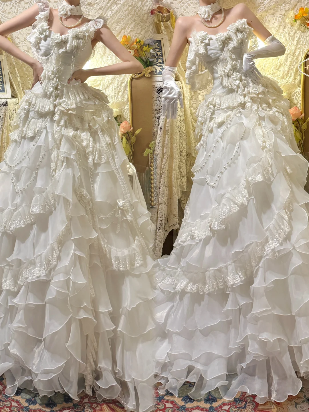 Retro White Straps A-Line Ruffles Vintage Wedding Dresses Birthday Party Dresses, DP5445