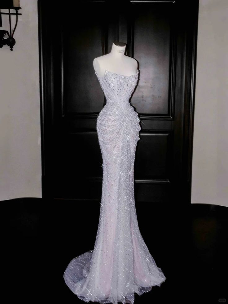 Dreamy Strapless Glittering Sequin Mermaid Wedding Dress Draped Bridal Gown DP7040