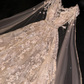 Glamorous Champagne Floral Lace Glittering Tulle Cape V-Neck Evening Gown DP7333