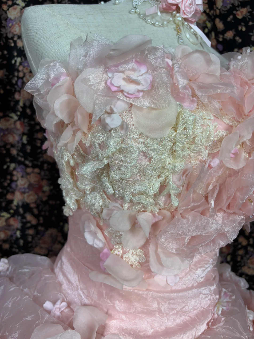 Gorgeous Pink 3D Flowers Sweet 16 Quinceanera Strapless A-Line Floor-length Prom Dress Evening Dress Ball Gown DP6416