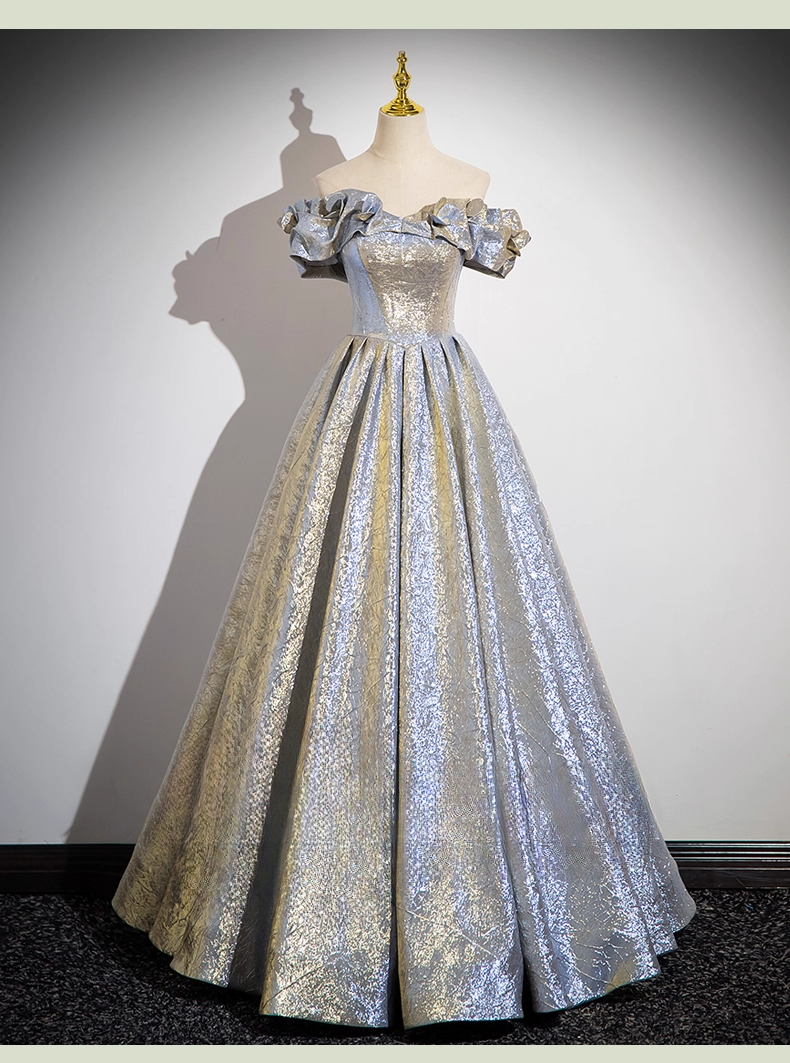 Elegant Glittering Satin Sweet 16 Quinceanera A-Line Off-the-shoulder Evening Dress Tulle Floor Length Ball Gown DP6921