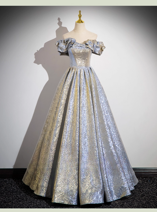 Elegant Glittering Satin Sweet 16 Quinceanera A-Line Off-the-shoulder Evening Dress Tulle Floor Length Ball Gown DP6921