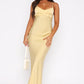 Vintage Satin Unterkleid Ballkleid mit Wasserfallausschnitt Spaghettiträger Abendkleid DP8356