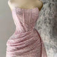 Cute Pink Shiny Sequin Strapless Bodycon Short Party Dress Cocktail Dress Homecoming Dress DP6438