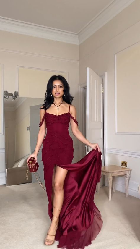 Wine Red Off Shoulder Straps Multi-layered Ruffles Long Prom Dress, DP2592