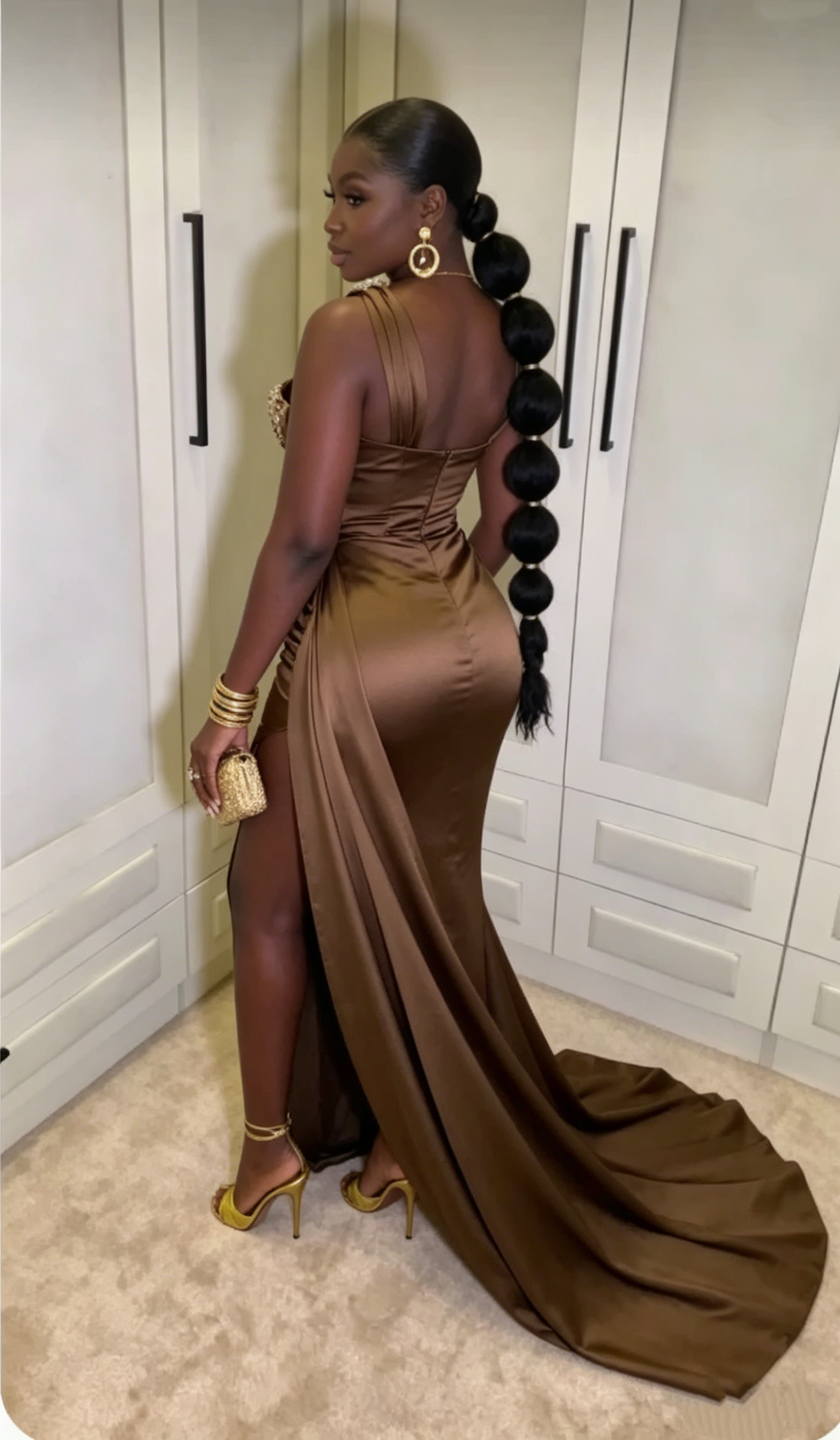 slim fit dress slacks Gilded Feather Sequin Evening Gown Gold / 10 main image 0