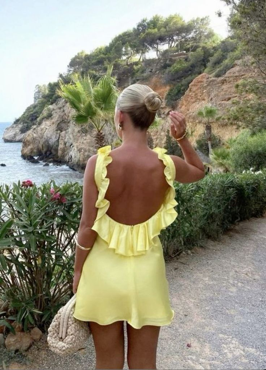 Yellow Backless Ruffles Fashion Summer Dress Homecoming Dress, DP3202