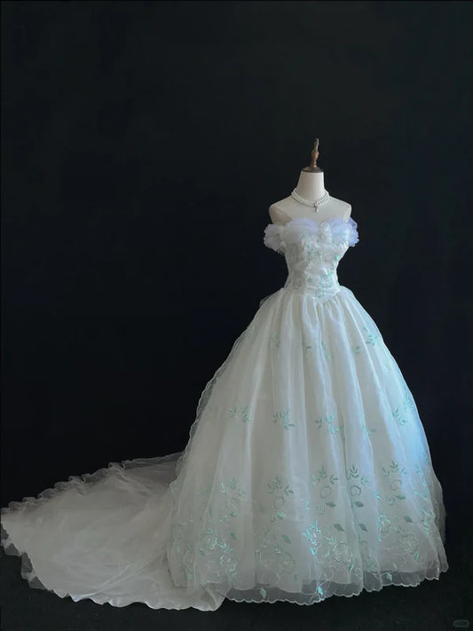 Retro Embroidery Off-the-shoulder Chiffon Tulle Sweet 16 Quinceanera A-Line Evening Dress Ball Gown DP6288