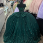 Dark Green Straps Appliques Lace Ball Gown Sweet 15 Quinceanera Dress, DP3004