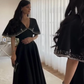 Black V Neck A-Line Long Prom Dress Unique Occasion Dress, DP3476