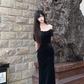 Black Off Shoulder Mermaid Velvet Long Formal Party Dress, DP3504