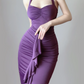 Elegant Purple Halter Neck Mermaid Ruffles Long Party Dress Evening Gown, DP5374