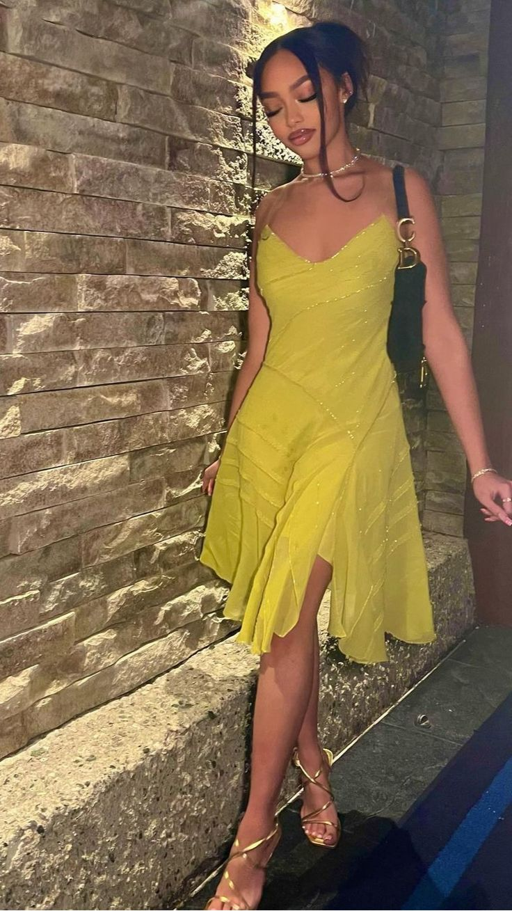 Yellow-Green Straps Short Party Dress Cocktail Dress, DP2844