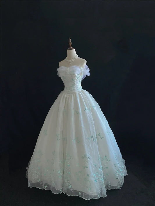 Retro Embroidery Off-the-shoulder Chiffon Tulle Sweet 16 Quinceanera A-Line Evening Dress Ball Gown DP6288