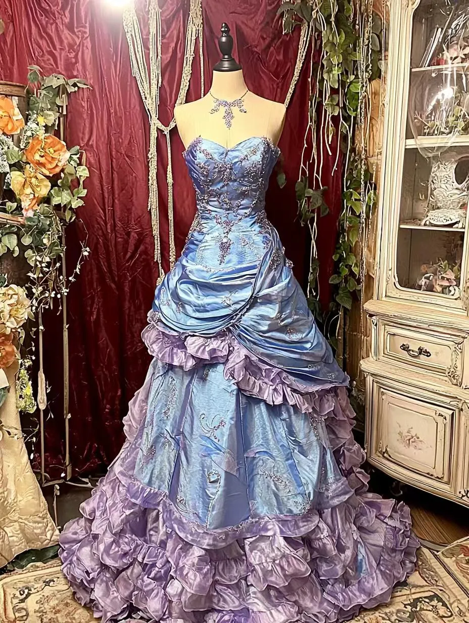 Retro Sweetheart A-Line Beading Ruffles Formal Prom Dress Birthday Ball Gown, DP5416