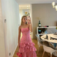 Lovely Pink Straps A-Line Lace Layers Long Party Dress Birthday Outfits, DP3548