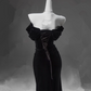 Black Off Shoulder Mermaid Velvet Long Formal Party Dress, DP3504