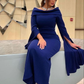 Royal Blue Off Shoulder Long Sleeves Formal Party Dress Occasion Dress, DP3408