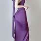 Elegant Purple Halter Neck Mermaid Ruffles Long Party Dress Evening Gown, DP5374