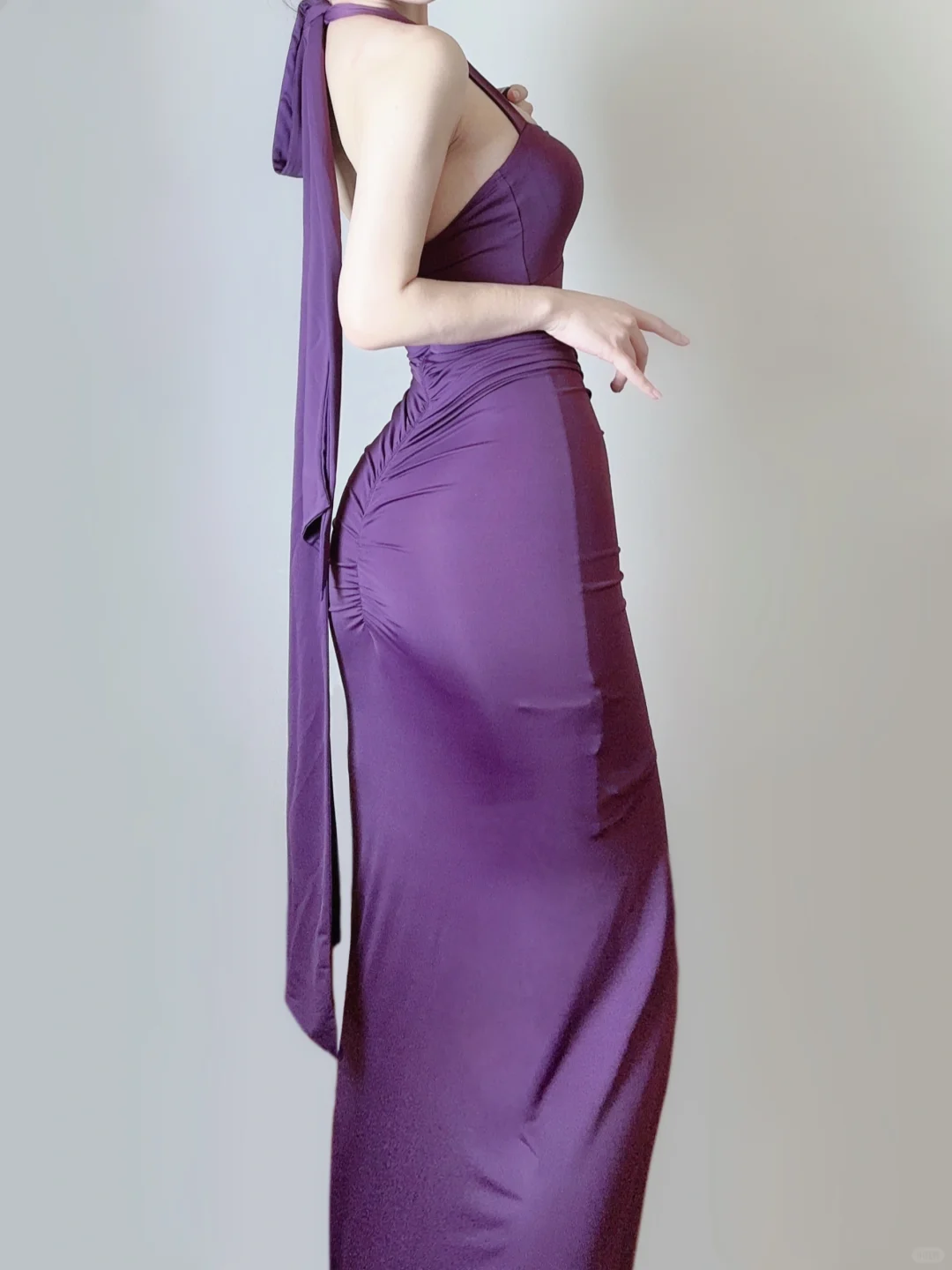 Elegant Purple Halter Neck Mermaid Ruffles Long Party Dress Evening Gown, DP5374