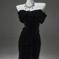 Black Off Shoulder Mermaid Velvet Long Formal Party Dress, DP3504