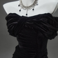 Black Off Shoulder Mermaid Velvet Long Formal Party Dress, DP3504