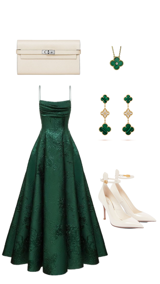 Green Spaghetti Straps A-Line Long Formal Party Dress, DP3662