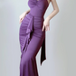 Elegant Purple Halter Neck Mermaid Ruffles Long Party Dress Evening Gown, DP5374