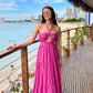 Hot Pink Halter A-Line Fashion Summer Dress Long Guest Dress, DP3420