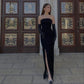 Sexy Black Strapless Mermaid Simple Long Evening Dress with Slit, DP2950