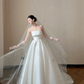 Vintage White Strapless Embroidery Wedding Dress Satin Bridal Gown DP7118