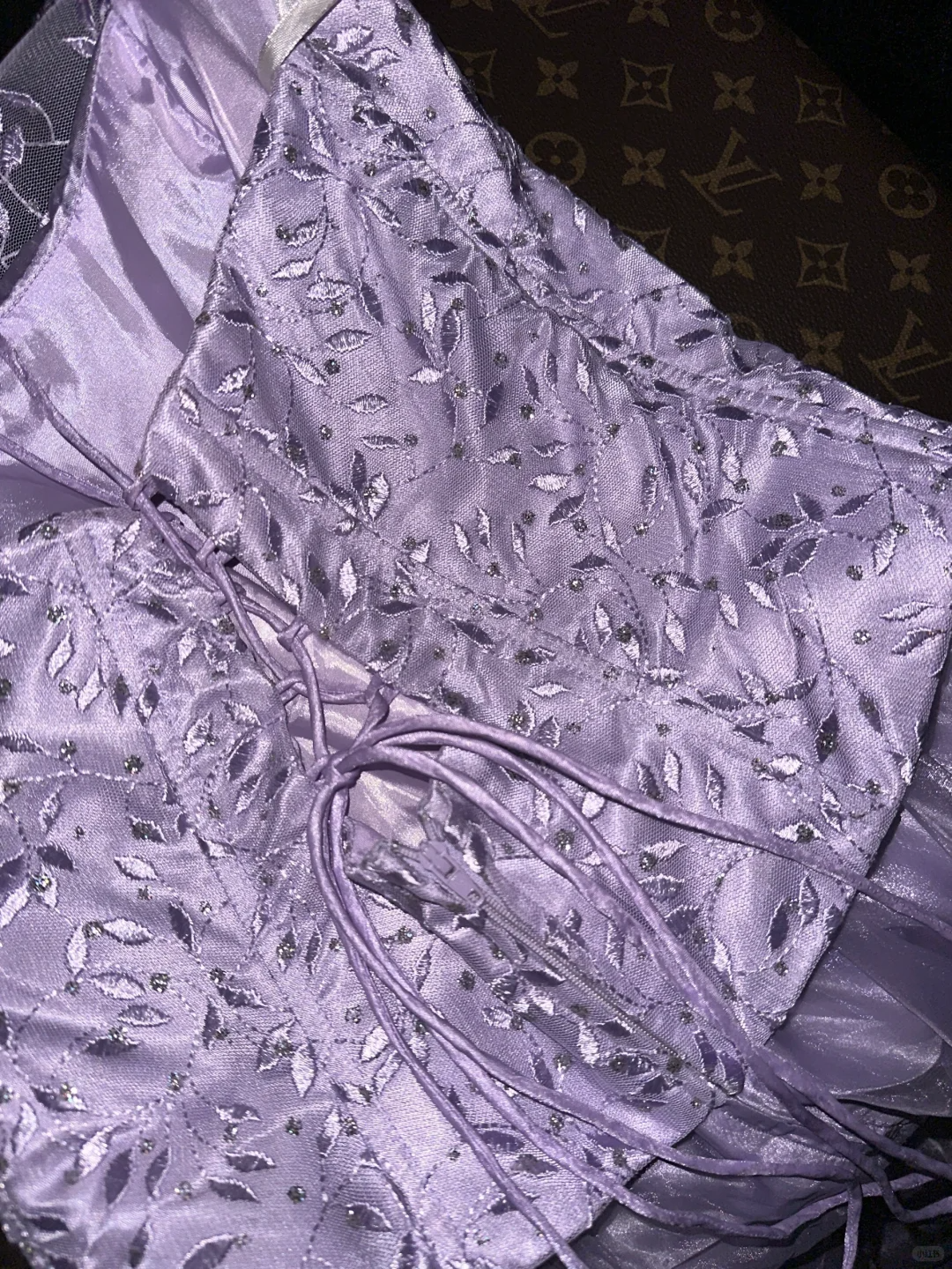 Vintage Lavender Satin Embroidery Spaghetti Straps A-Line Evening Gown DP7296