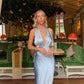 Vintage Light Blue Halter Neck Satin Sheath Prom Dress DP7575