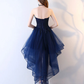 Retro Navy Blue Strapless Ruffled Hem Design A-line Tulle Party Dress Homecoming Dress DP6074
