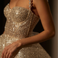 Süßes Champagner Glitzerndes A-Linien-Kurzes Partykleid Homecoming-Kleid mit Pailletten und Perlenträgern, DP6537