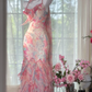 Gorgeous Pink Floral Seuqin Mermaid Chiffon Long Prom Dress Evening Dress DP6362