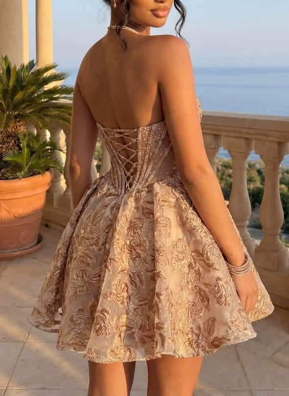 Vintage Lavender Jacquard Sweetheart Rhinestone A-Line Homecoming Dress DP8684
