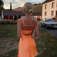 Orange Spaghetti Straps Satin Homecoming Dress Summer Dress, DP2736