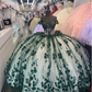 Dark Green Off Shoulder Quncenera Dress Appliques Sweet 16 Ball Gown, DP3348